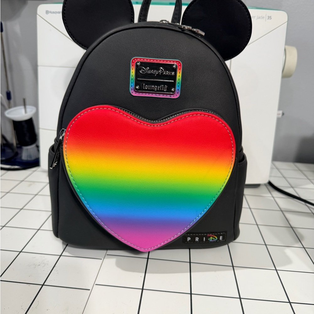 NWT Loungefly Disney Parks Black Mini Backpack with Rainbow Heart